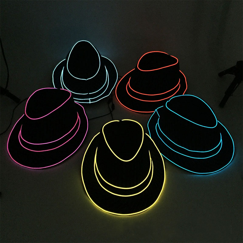 Hot Selling Novel Light Emitting Flat Brimmed Hat Neon Led Light Glow Costume Party Hat