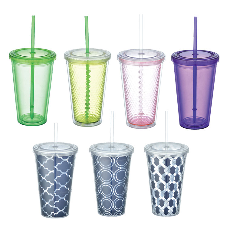 BPA БЕСПЛАТНО Экологичные 16 oz Многоразовые прозрачные кофейные пластиковые чашки с крышками и соломинками
