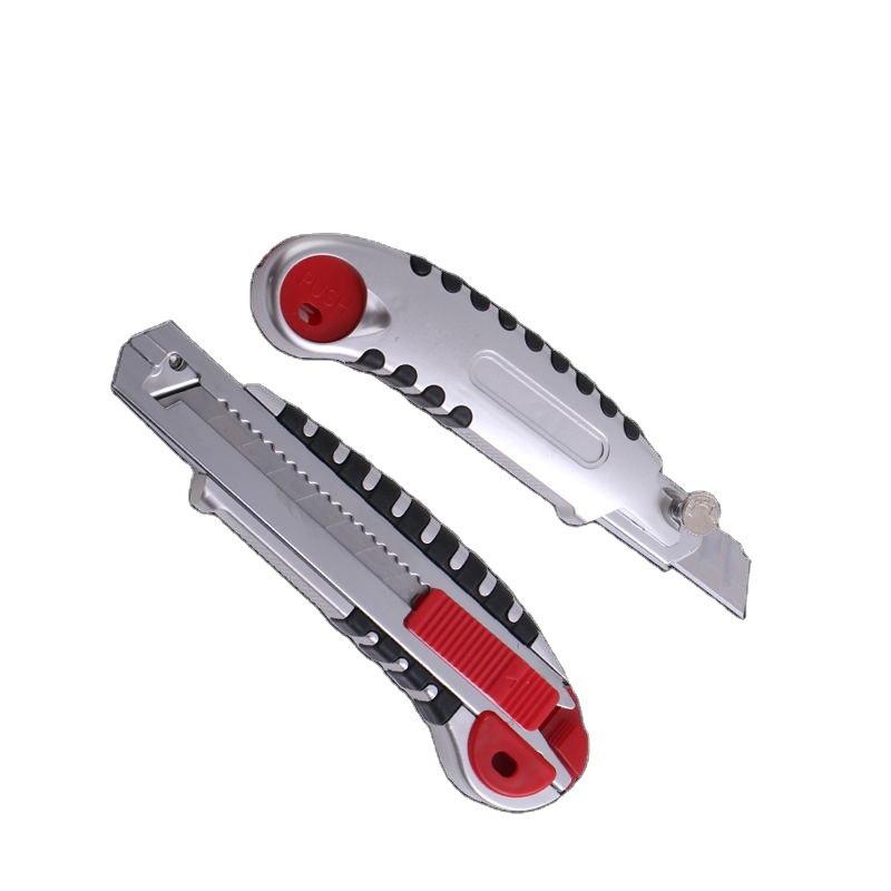 wholesale heavy duty red or black TPE soft rubber grip retractable aluminum utility knife