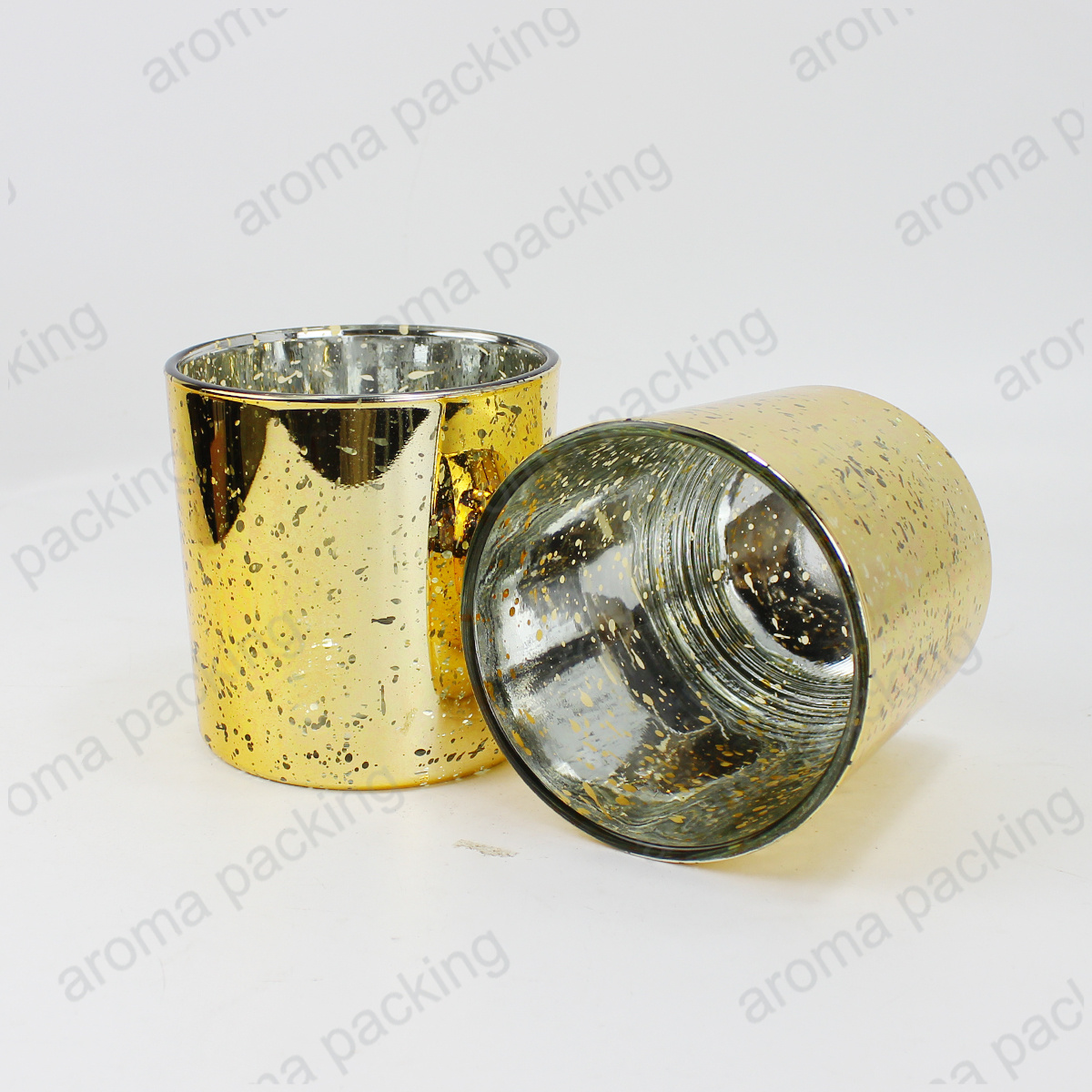 Best selling luxury product gold plating pattern candle jar glass with metal lid