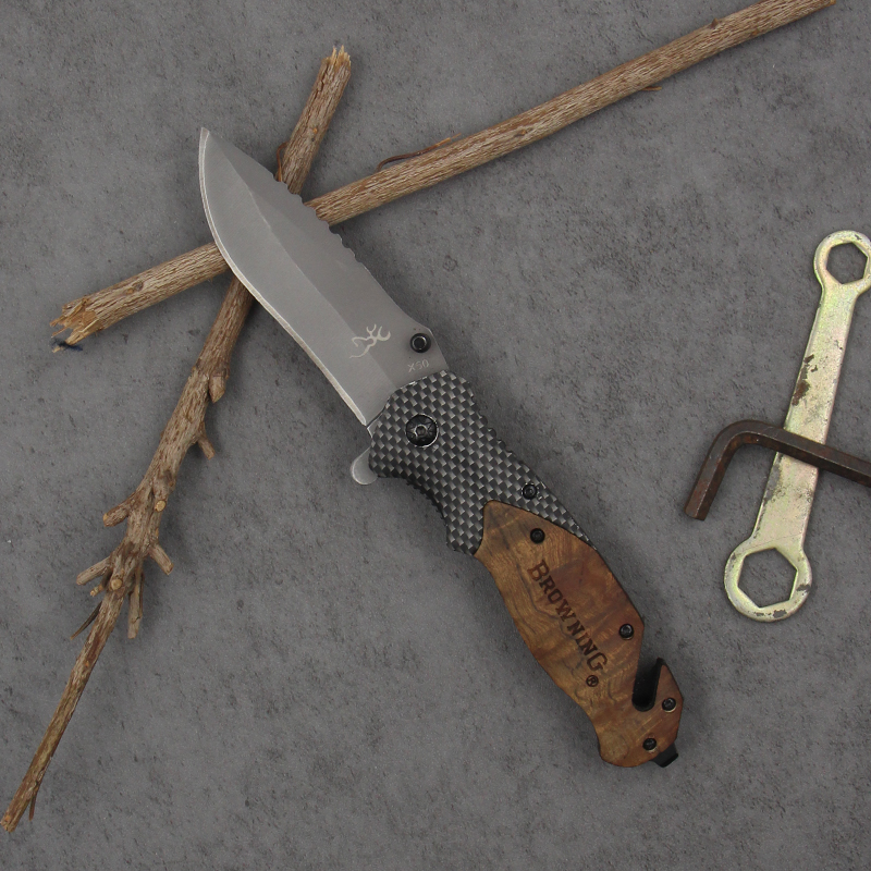 Premium Cuchillo Tactico Multi Tool Knife Self-defense Titanium Coating Blade With Wood Handle Quick Open Folding Knife