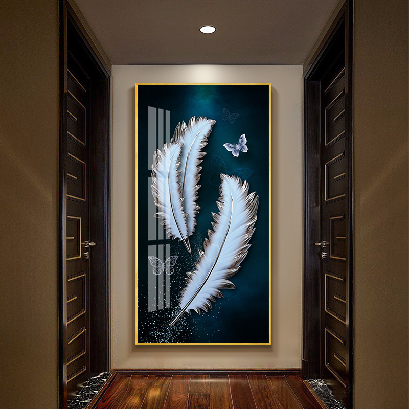 Wholesale porch decorative painting Feather and deer Wall Art Crystal Porcelain Painting home decoration