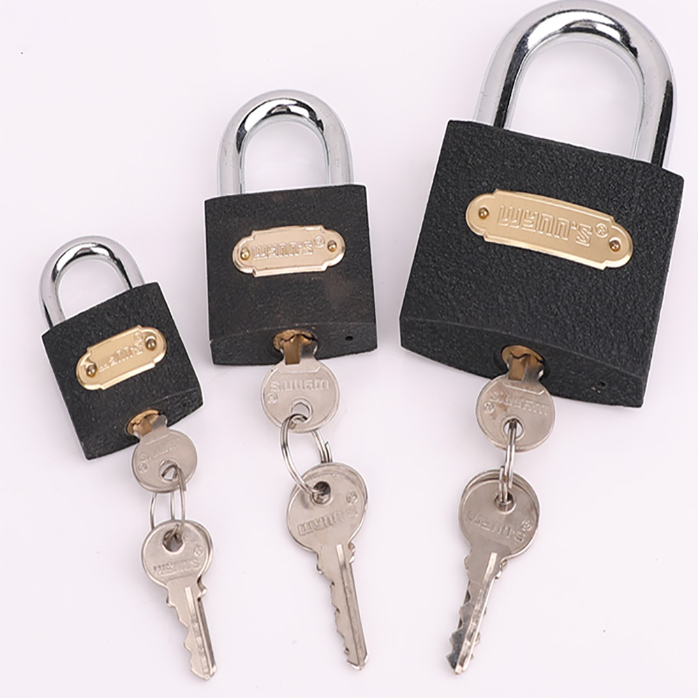favorable low price iron padlock with keys and copper lock core bottom opening black padlock