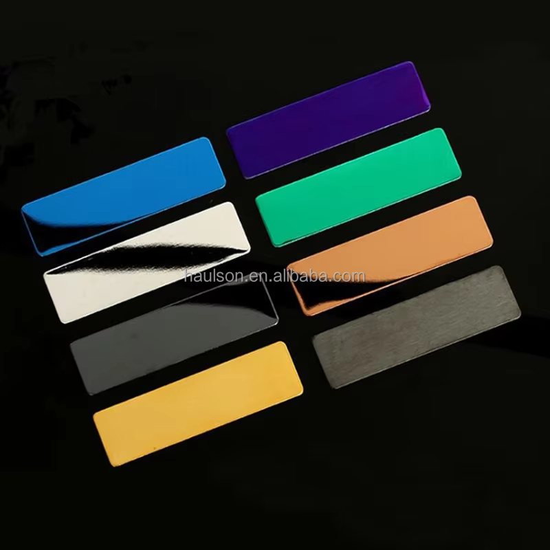 Custom Mirror Colored Stainless Steel Brooch Personalized Blank Label Badge Laser Engraved Metal Nameplate Pin