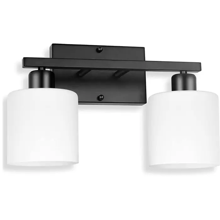 Modern Light Vanity Light Industrial Wall Sconce Lighting Fixture with cylinder Glass Shade Black Finish for Bathroom