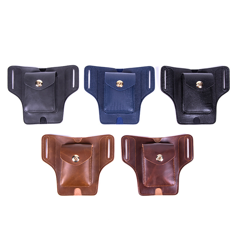 Customized Retro Pu Leather Multi-function Men Cigarette Waist Bag With Lighter Box Mobile Phone Pouch