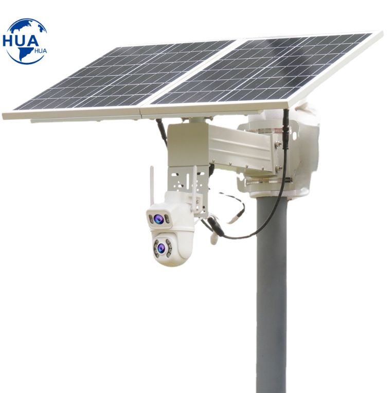Wireless solar surveillance cameras PTZ CCTV 6MP ICSee Dual Lens Solar Panel Kits 60W 60Ah Outdoor WIFI Solar Camera