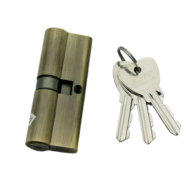 Antique Brass 80mm European Standards Slot Brass Lock Cylinder with 3 Normal Brass Keys