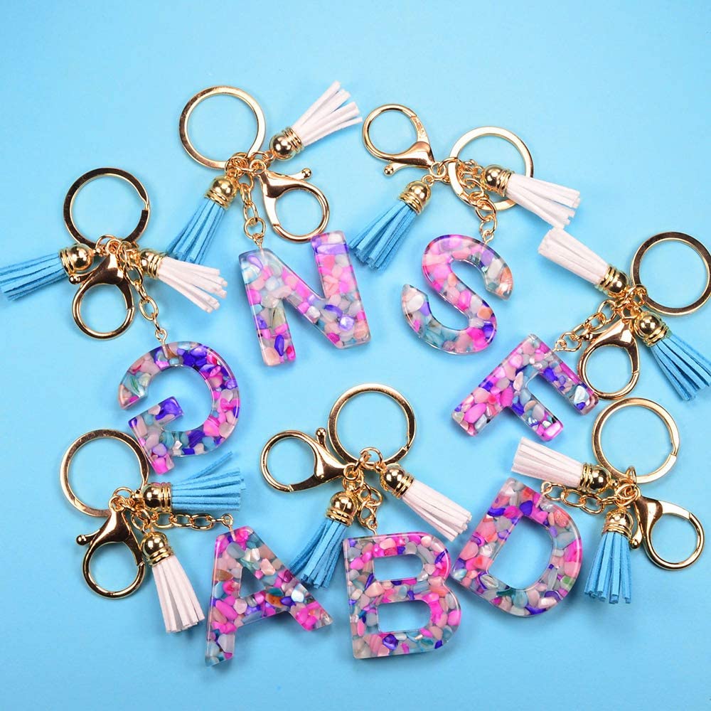 A-Z Letters Acrylic Keychain Kawaii Key Rings Couple Pendant Ladies Girls Bag Car Charm Accessories