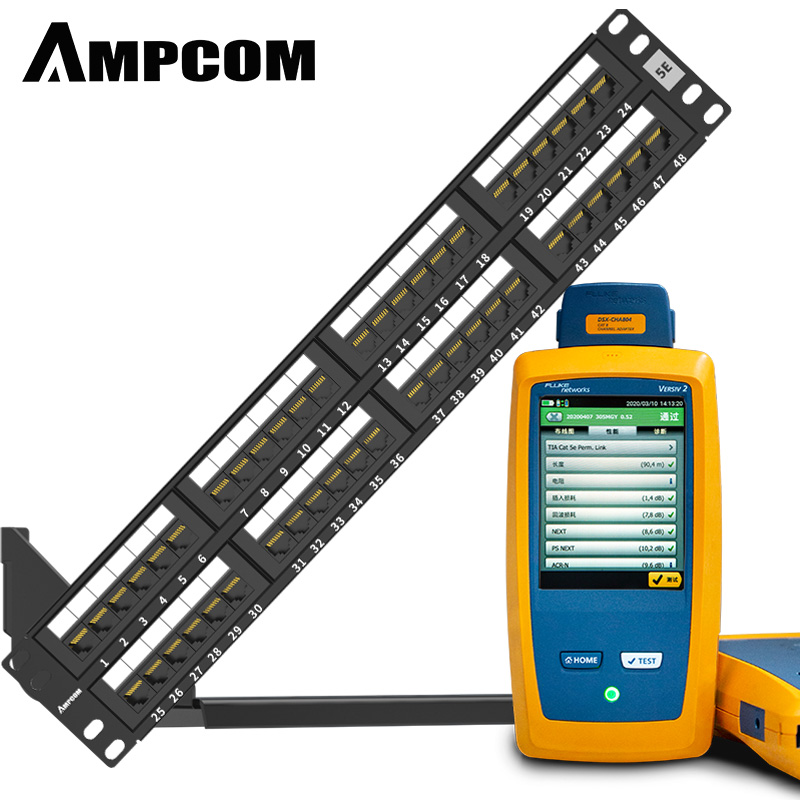Патч-панель AMPCOM Cat5e сетевая с 48 портами, кабель Ethernet 2U, экранированная UTP для компьютера, серверной комнаты