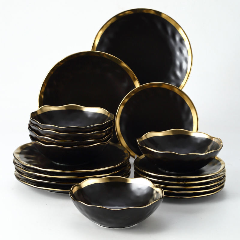 Black Food Dinner Set Plate Ceramic Steak Plate Salad Soup Bowl Porcelain Dishes Plates Dinnerware Set for Restaurant Hotel