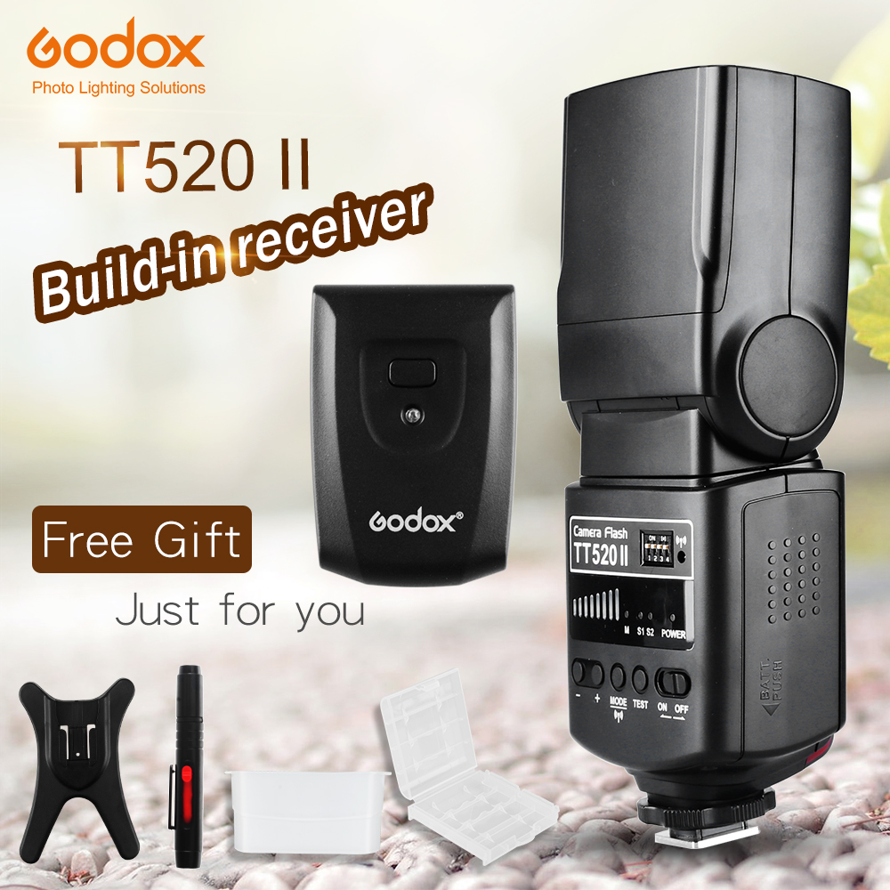 Вспышка для камеры Godox Thinklite TT520II со встроенным беспроводным сигналом 433 МГц для цифровых зеркальных камер Canon Nikon Pentax Sony Fuji Olympus