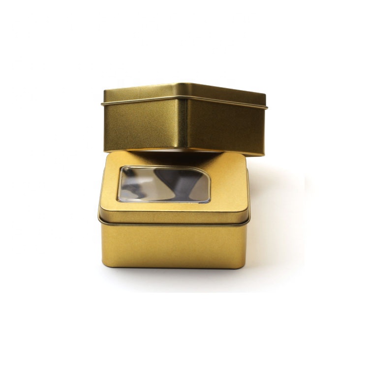 Custom Square Candy Jewelry Biscuit Office Organizer With Pvc Window Luxury Gift Tin Box