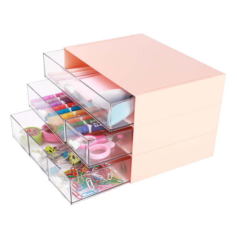 Comix High Quality Free Standing Mini Stackable Plastic Desktop Drawer with Handle for Stationery and Cosmetics