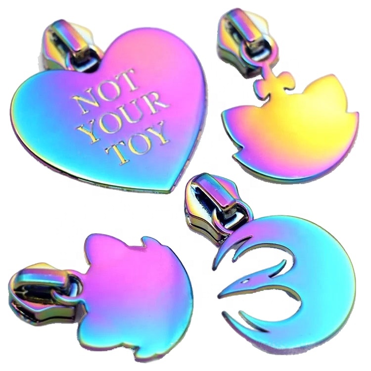custom logo premium luxury metal rainbow zipper puller for bag and clothes
