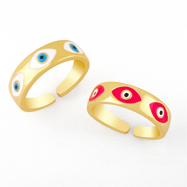 2021 Hip Hop Gold Plated y2k Jewelry Colorful Enamel Opening Nazar Evil Emo Eye Rings
