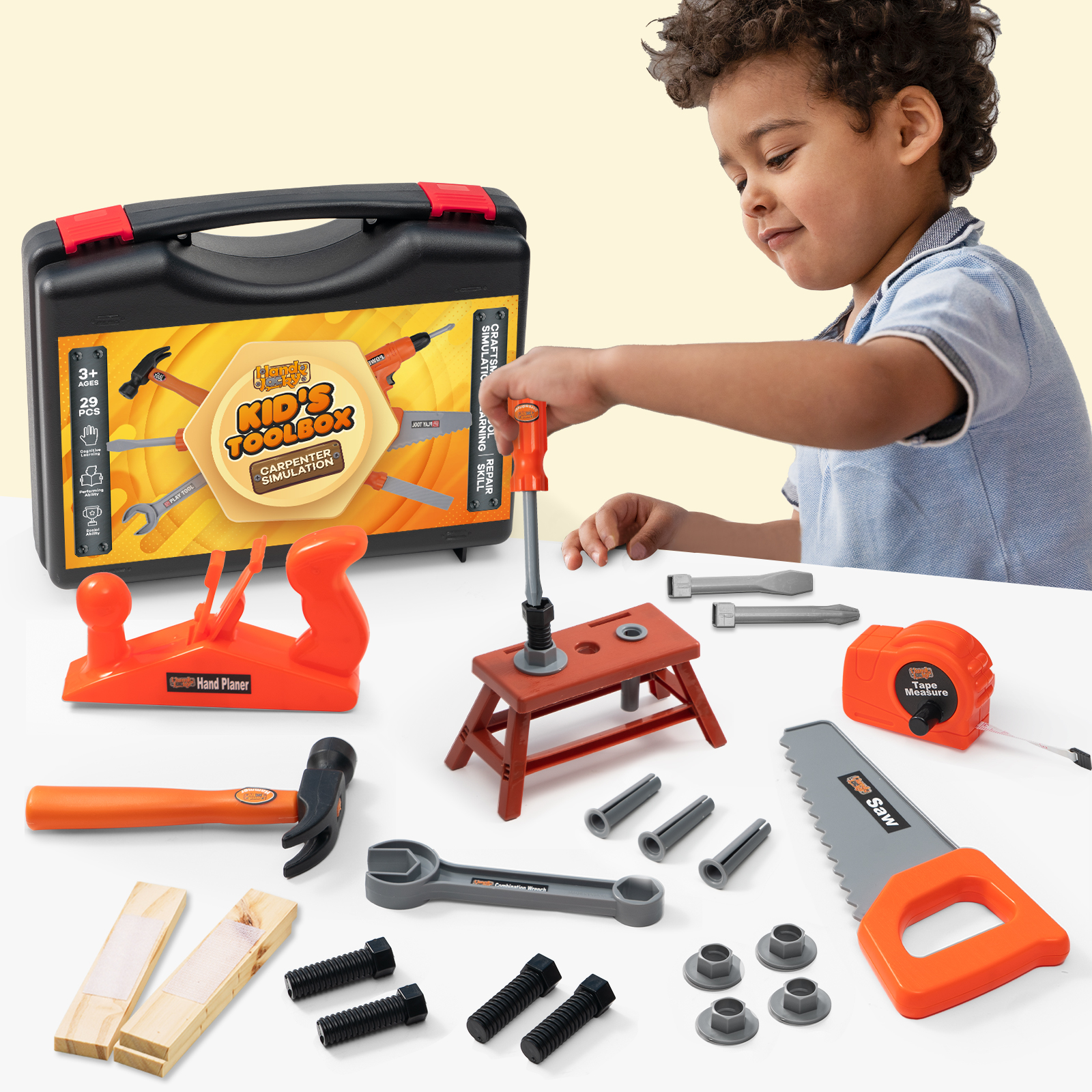 Kidewan 29 Pcs Educational Pretend Play Toy Engineering Construction Kit Tool Toys Set With Belt For Boy Kids Toolbelt
