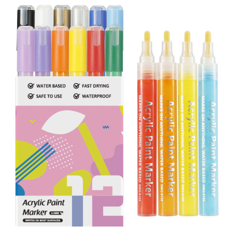 Factory wholesale 12pcs/set Art Permanent Acrylic marker Acrylic Paint Pens Set