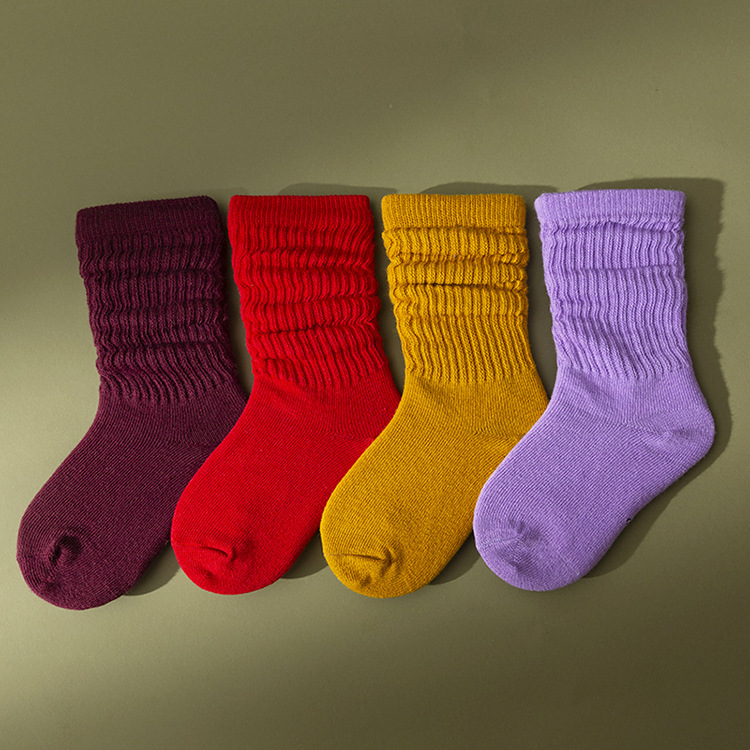 2021 Hot sale winter autumn candy color cotton kids slouch socks stacked knee high socks for girls baby slouch socks