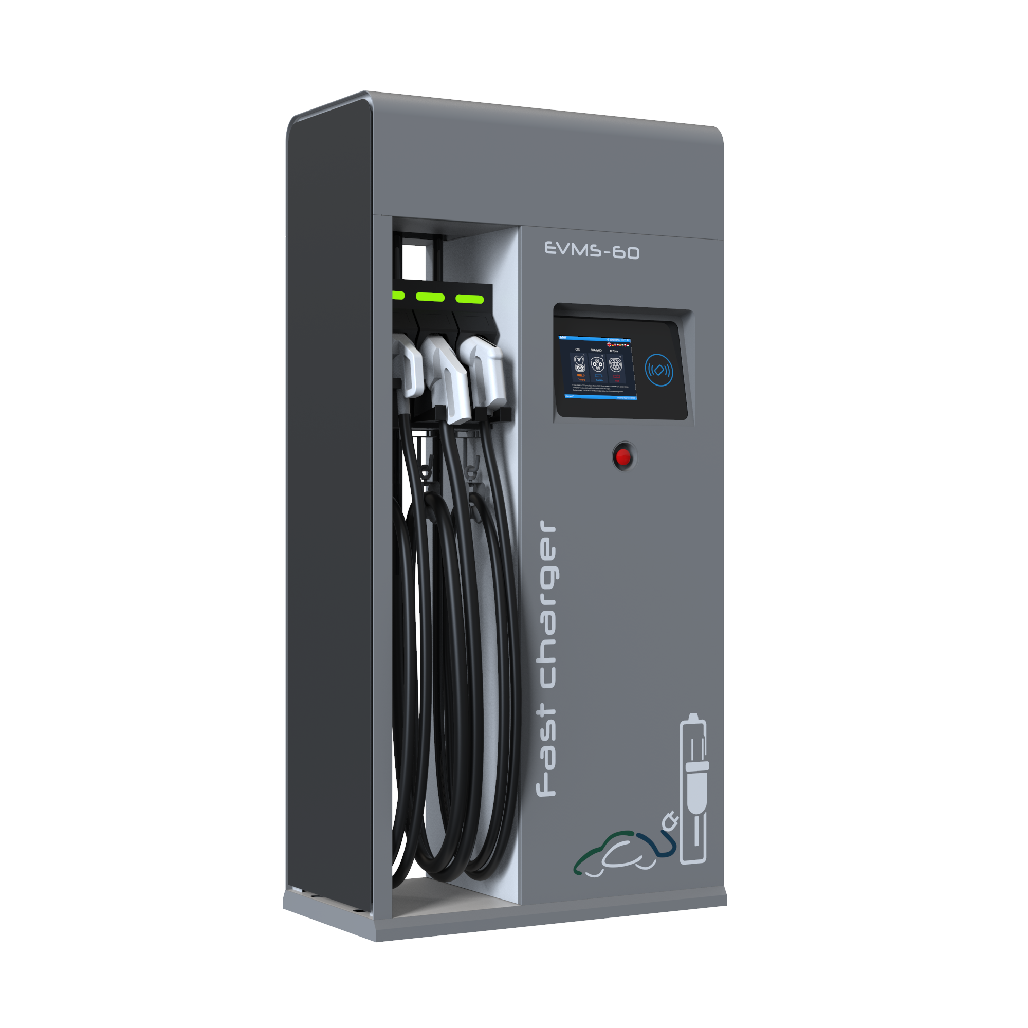 60 кВт EV зарядная станция с разъемами CCS CHAdeMO и AC type 2