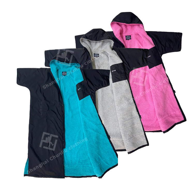 Short sleeve Customized surf poncho Waterproof sherpa outdoor changing dry robe for adults