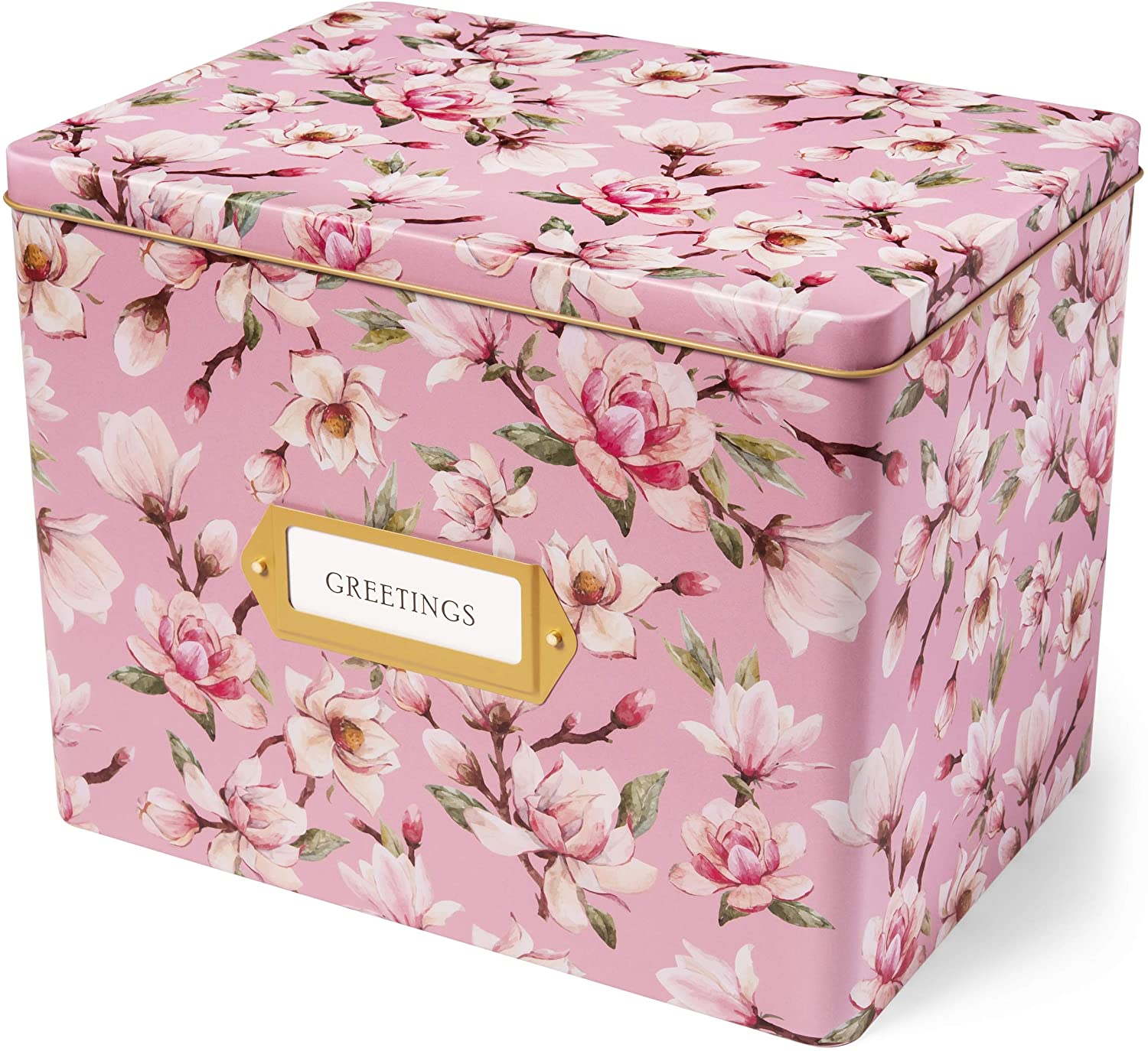 custom luxury birthday and holiday card storage box Greeting Card Organizer Tin Box with Dividers, Cards, and Envelopes