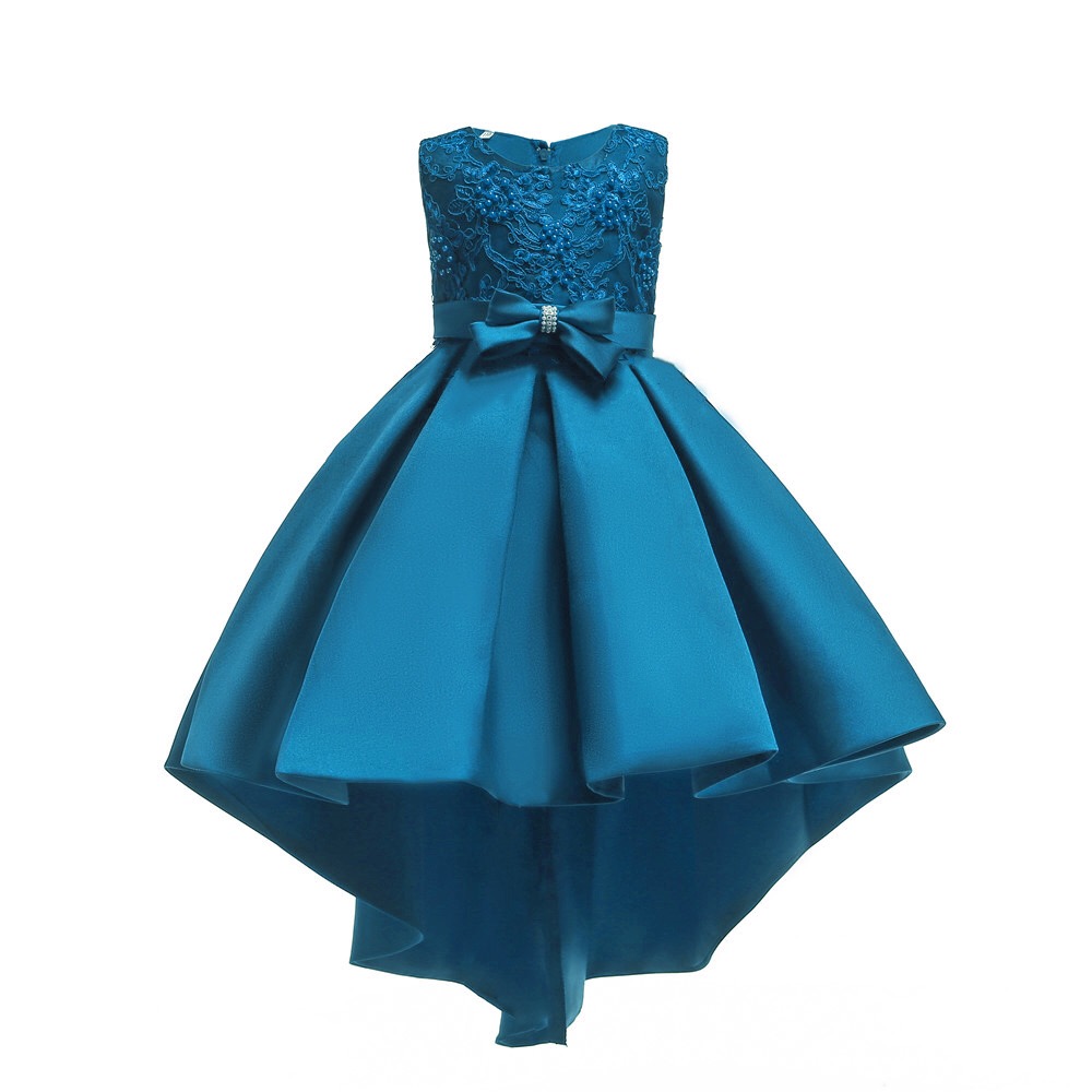 Wholesale beaded bow multi color satin children fancy flower dresses for wedding