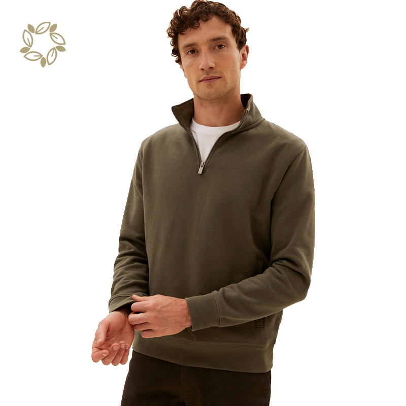 Organic fleece pullover half zip for men eco friendly zipper sweatshirt men knitted sweatshirt organic cotton blank sweatshirts