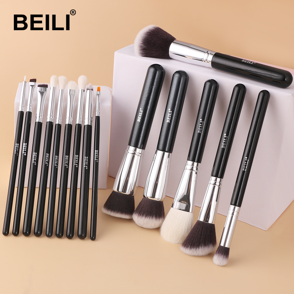 BEILI Black 15pcs Maquillage Cosmetic Powder halloween makeup brushes Natural Goat Pony Hair Pincel Maquiagem Lady Face Makeup
