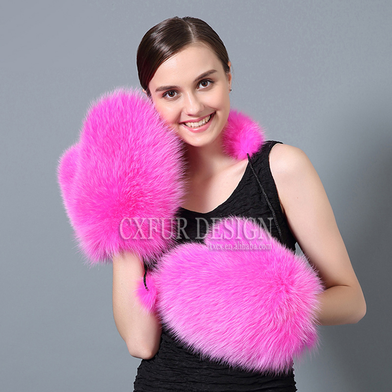 CX-A-67A Pink Winter Warm European Fashion Leather Real Fox Fur Gloves Mittens