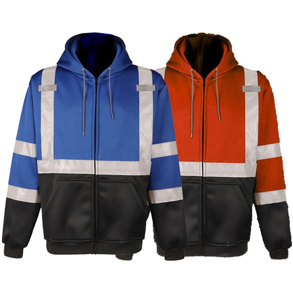 Multi-Color Full Zipper Closure Hoodie With Sliver Reflective Tape Winter Safety Sweatshirt Wholesale