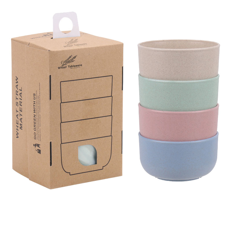 4 Pcs Dishwasher Microwave Safe Biodegradable Wheat Straw Fiber Lightweight Rice Bowls Wheat Straw Bowl Set