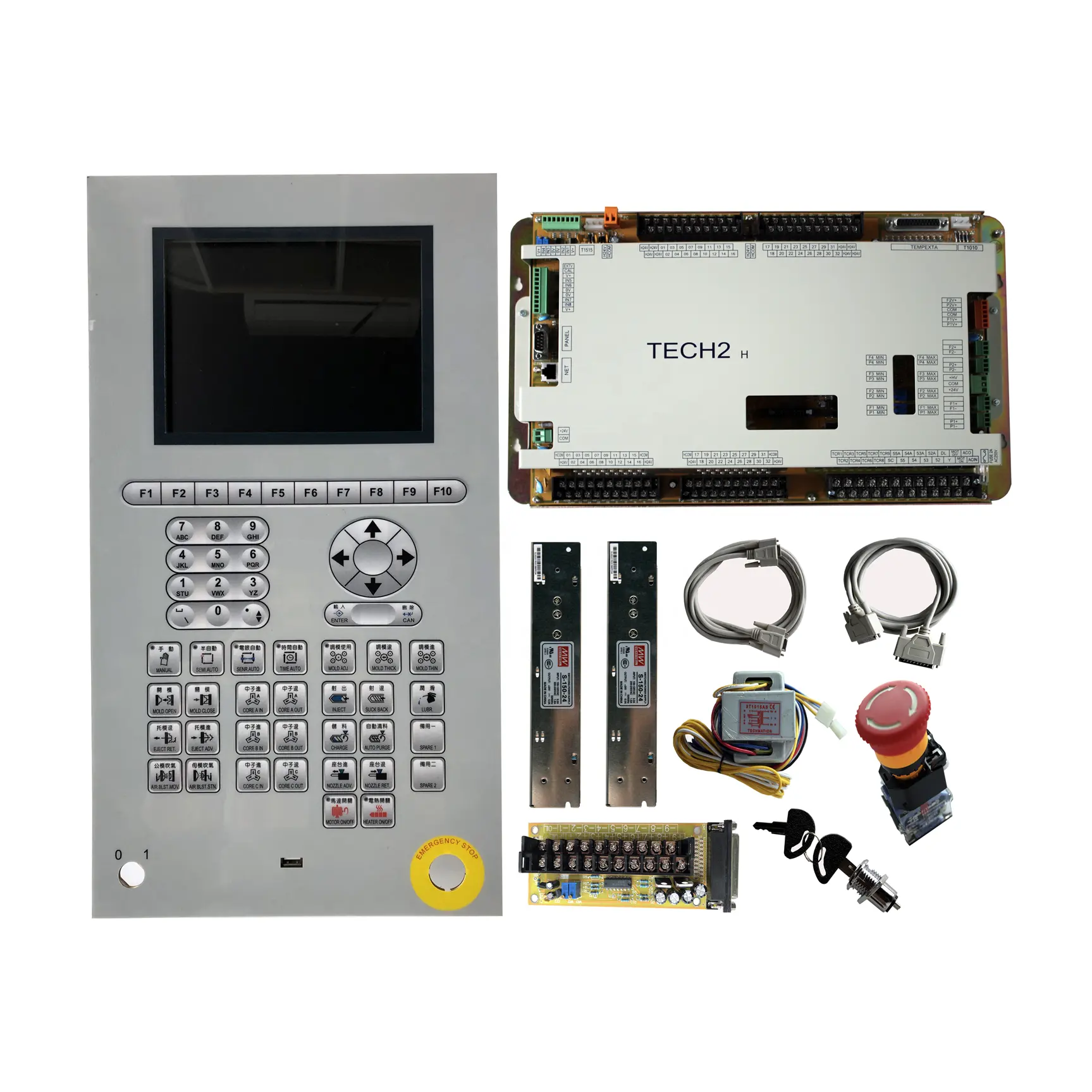 Techmation control system with display screen for injection molding machine
