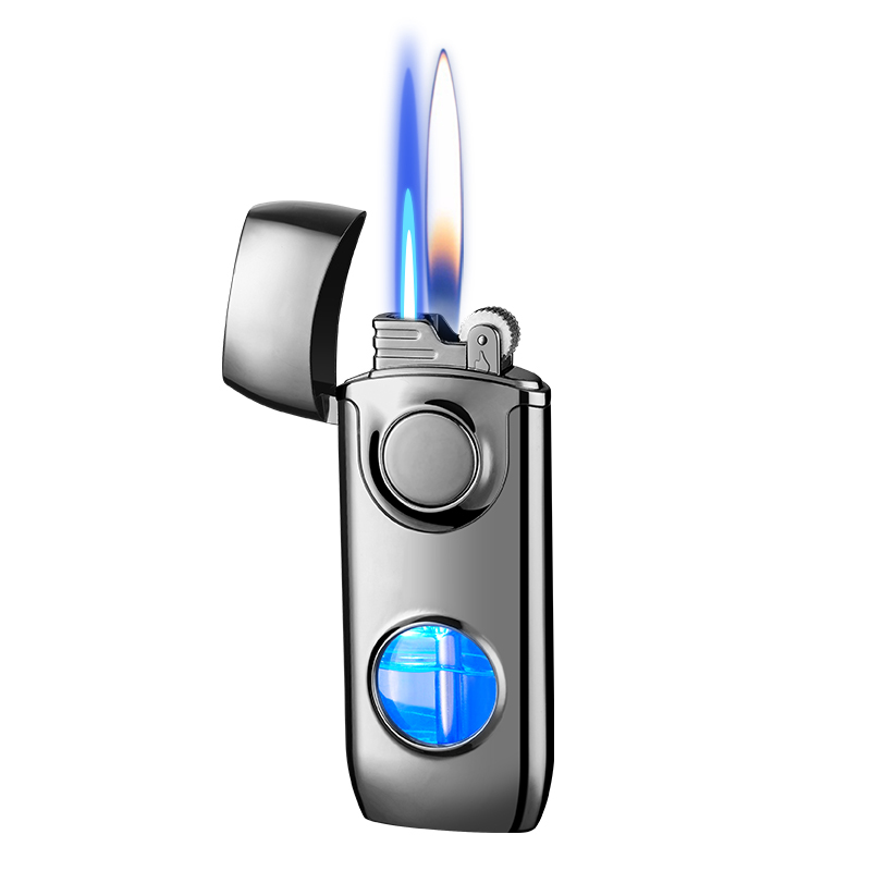 New Metal Cigarette Lighter Butane Double Flame Switch Gas Lighter Smoking Accessories Windproof Cigar Lighter Wholesale
