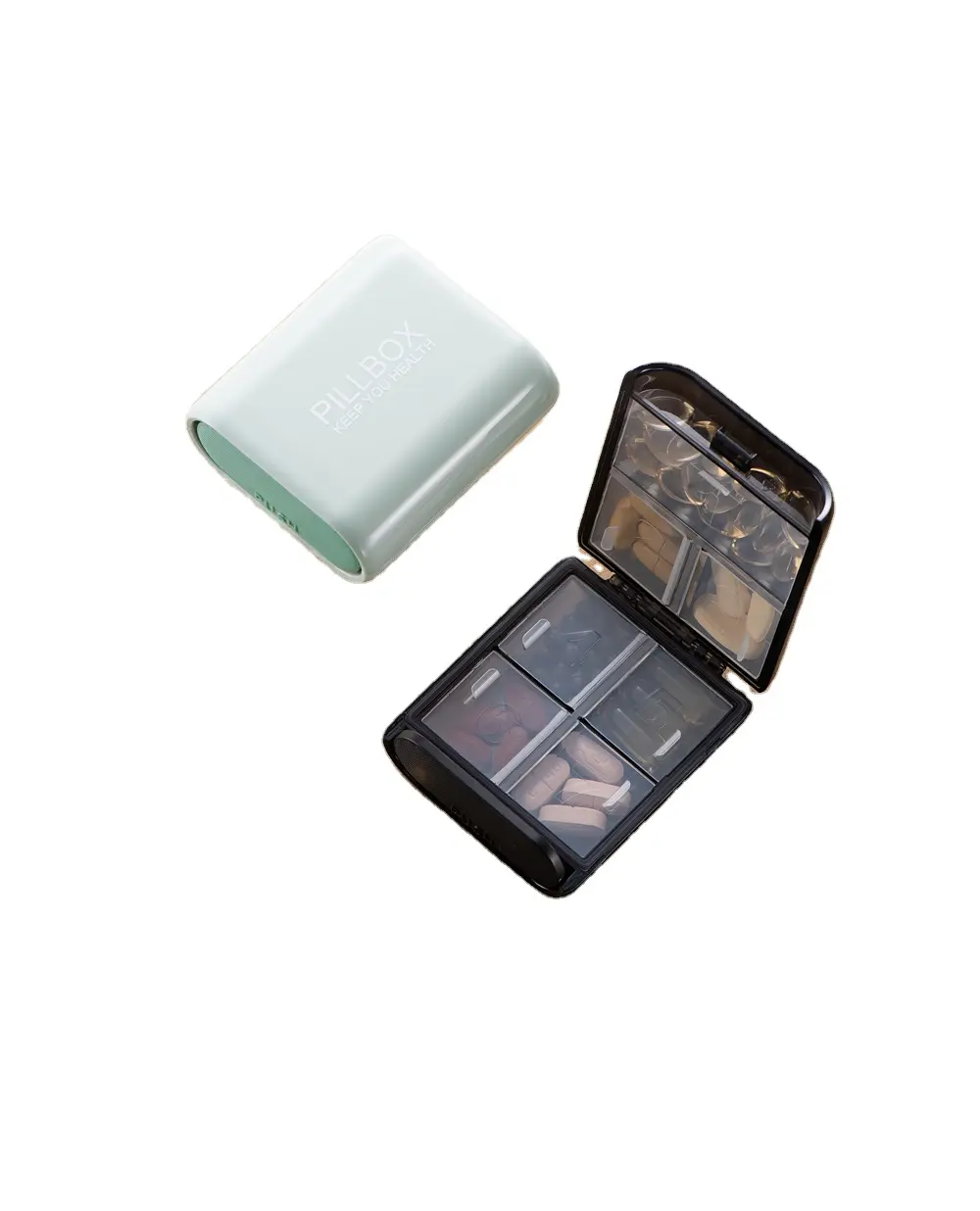 Pinmoo New Design Square Portable Plastic Pill Box Mini Pill Dispenser Box Case Organizer