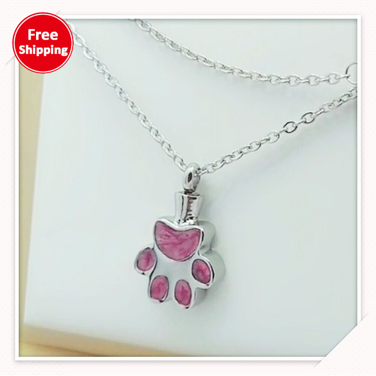 Animal Footprint Necklace Pet Memorial Stainless Steel Pet Urn Funeral Supplies