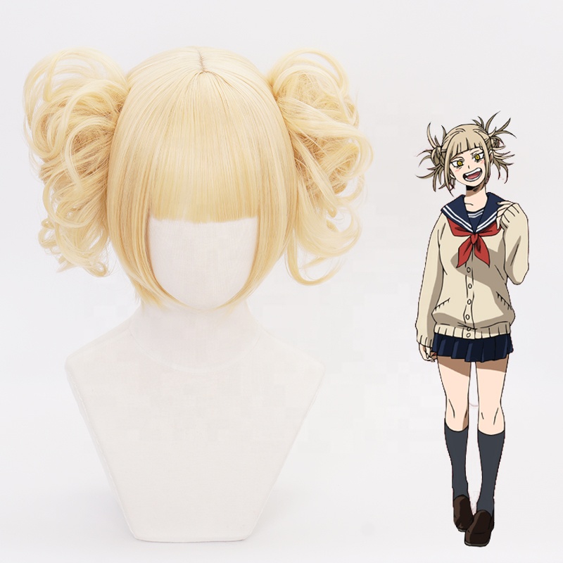Оптовая продажа Perrque Косплей 30 см Короткие Бежевый мой герой Academia Himiko Toga парик Синтетический Аниме косплэй парики 2 хвостики