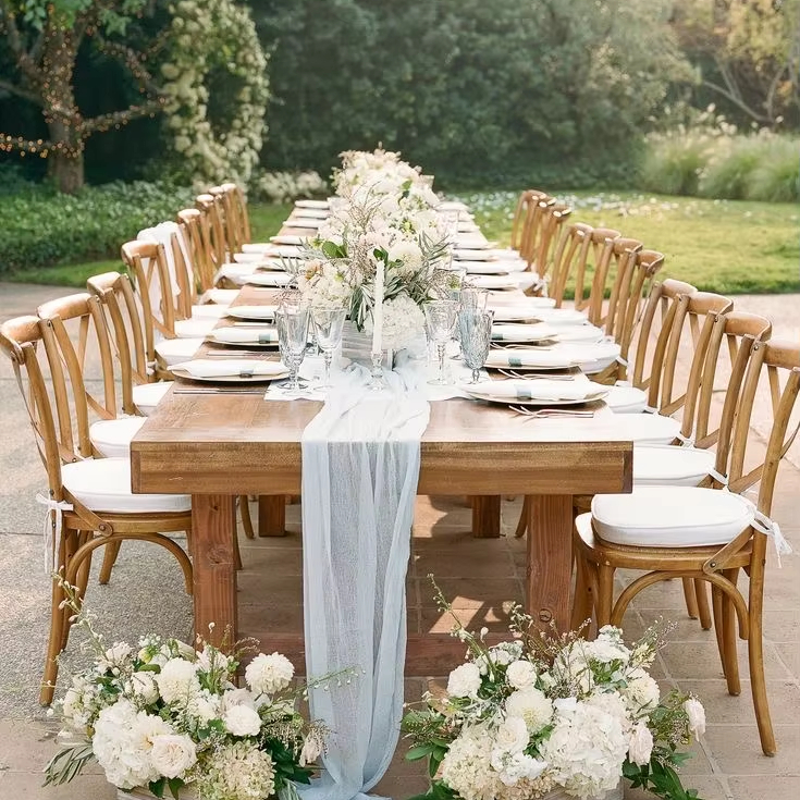 retro Furniture Indoor / Outdoor Solid Wood Industrial Wooden Dining Folding Hotel Wedding Banquet Event Tables