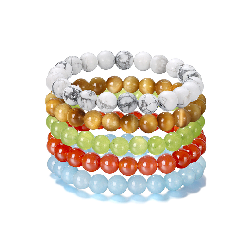 RINNTIN GMB49 Howlite Gold тигровый глаз + Перидот красный агат Аквамарин каменные бусины 7,5 дюймов эластичный браслет