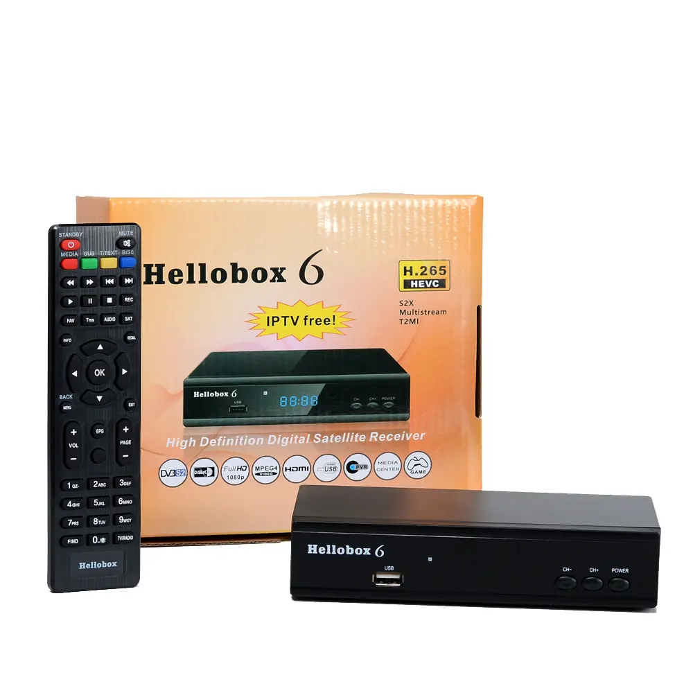 Factory whosale Hellobox 6 Satellite Receiver Support H.265 HEVC T2MI USB WiFi Auto Power vu Biss Hellobox6 set top box