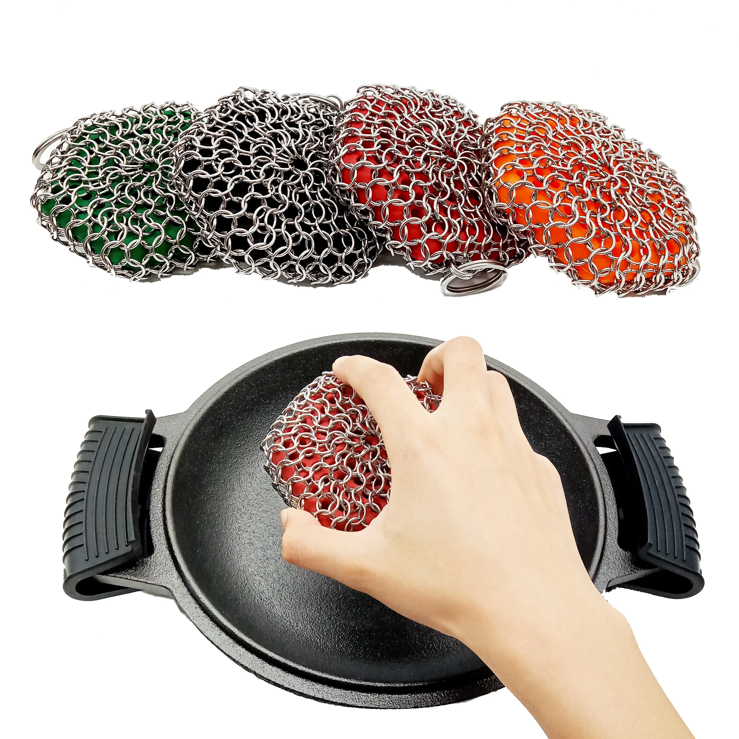 Cheap Price Chainmail Pot Scrubber Pad Stainless Steel Cast Iron Skillet Silicone Cleaner