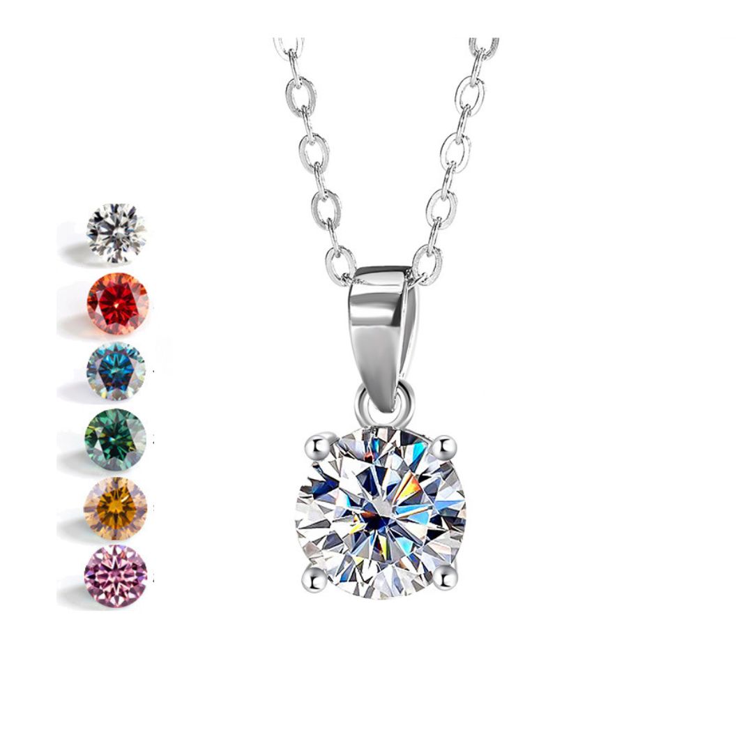 SPJ Wholesale Luxury Jewelry 1ct 2ct 4 Prong VVS Moissanite Pendant Necklace 925 Sterling Silver Jewelry Set Anniversary Gift