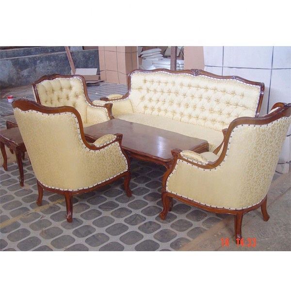 Living room Furniture Set Finished teak wood material with luxury cushion carved handmade furniture