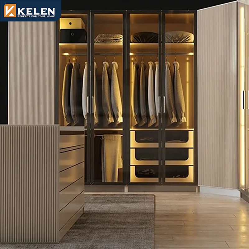 Kelen 2024 Walk in Closet Custom Wood Wardrobes Glass Modern Design For Bedroom Furniture combination wardrobe
