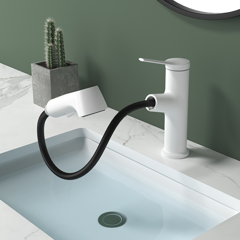 Kaiping Sanitary Ware Pull Down Faucets Bathroom Faucets Taps Basin Mixer Ware Deck Mounted Brass WHITE Modern Contemporary