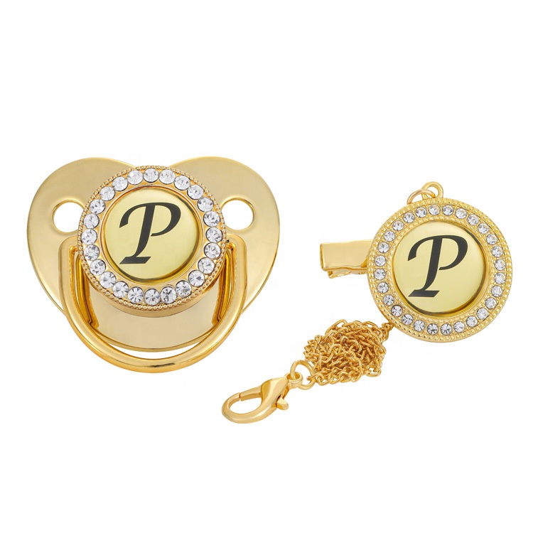 Custom personalized funny gold toddler baby bling pacifier