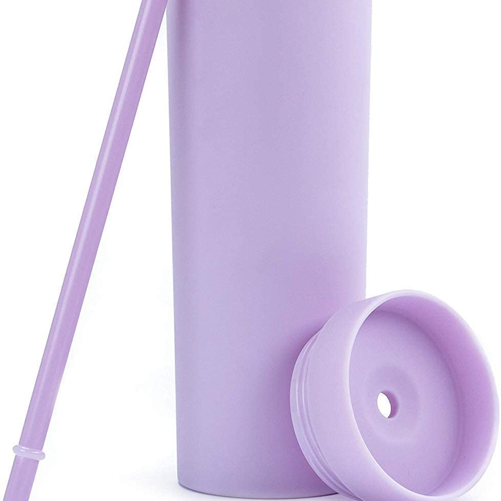 Wholesale Bulk Small 16 Oz Double Wall Hot Printed Matte Skinny Plastic Acrylic Tumbler Cups With Straw And Flat Lid