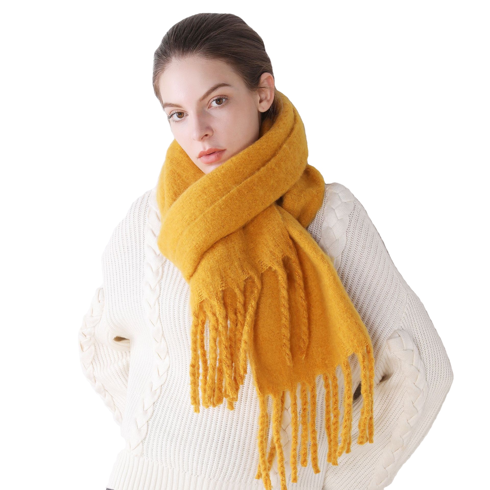 New thick and warm mohair scarf women shawl autumn and winter thick beard solid color scarf