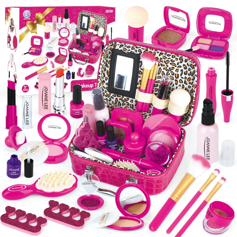 Chengji 22 PCS Children's Pretend Cosmetic Beauty Makeup Toys Set, Girls Princess Gift Fashion Toy Pretend Play Kit Cosmetic Set