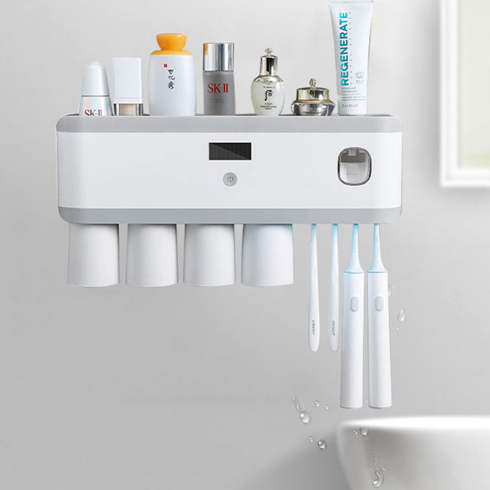 Family Magnetic Plastic Tooth Brushing Water Washing Teeth Cleaner Cup Automatic Toothpaste Dispenser with Toothbrush Holder